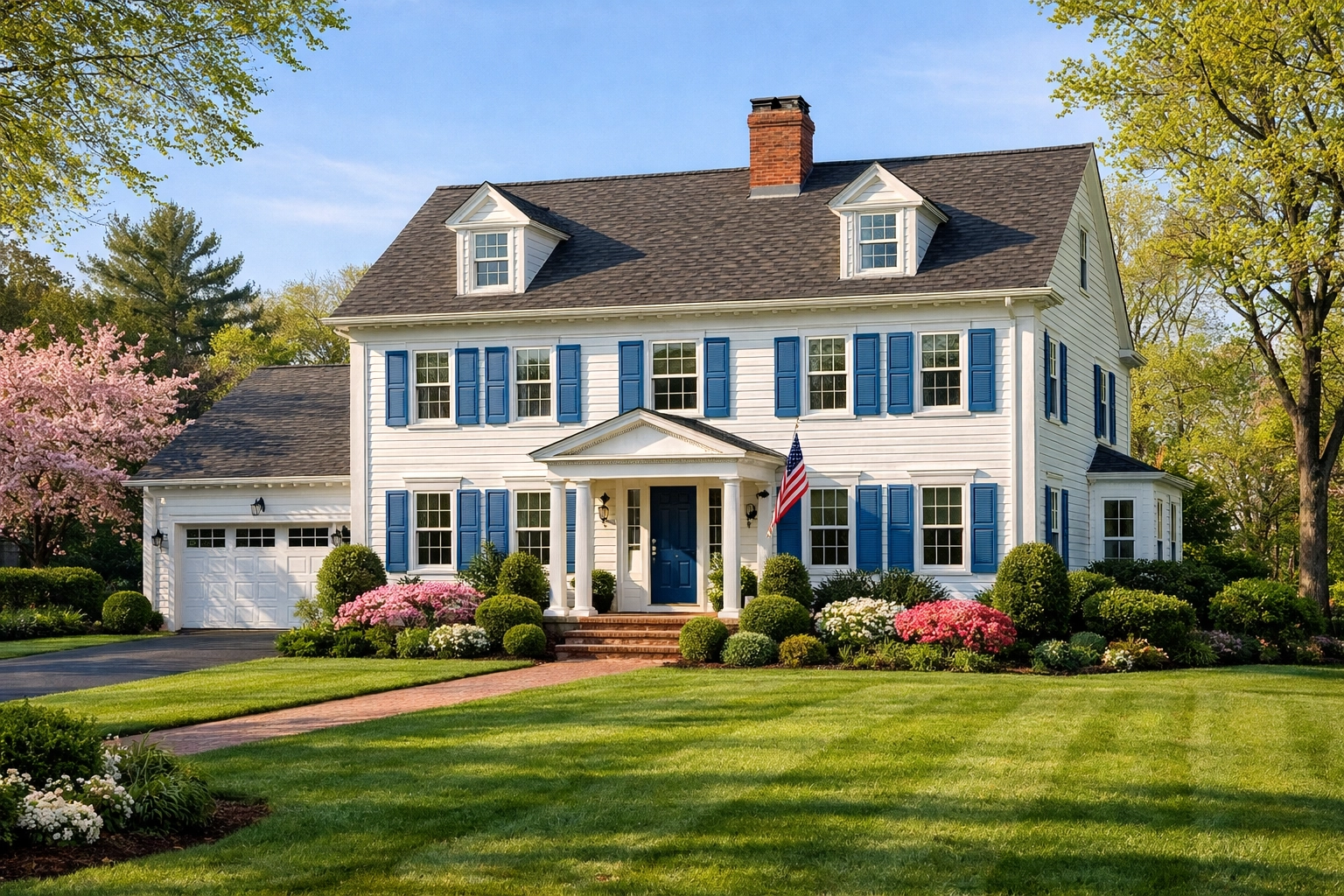 Classic New England colonial home in Bedford served by local residential cleaning experts.