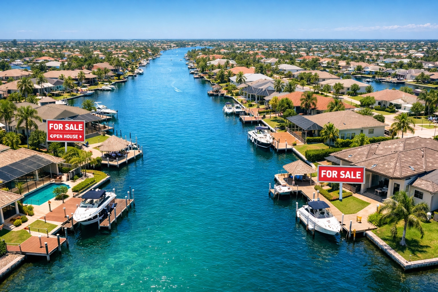 Aerial view of Cape Coral waterfront homes showing increased real estate inventory in 2026