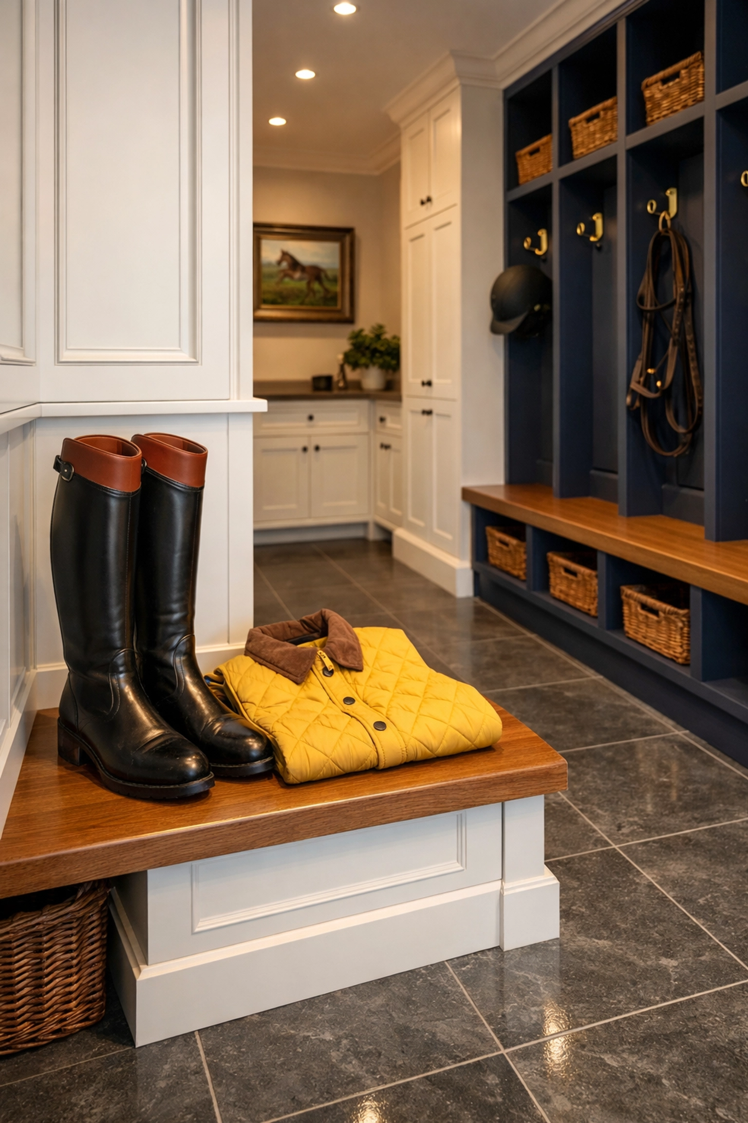 Spotless mudroom in a Hamilton equestrian estate after specialized luxury house cleaning in Hamilton.
