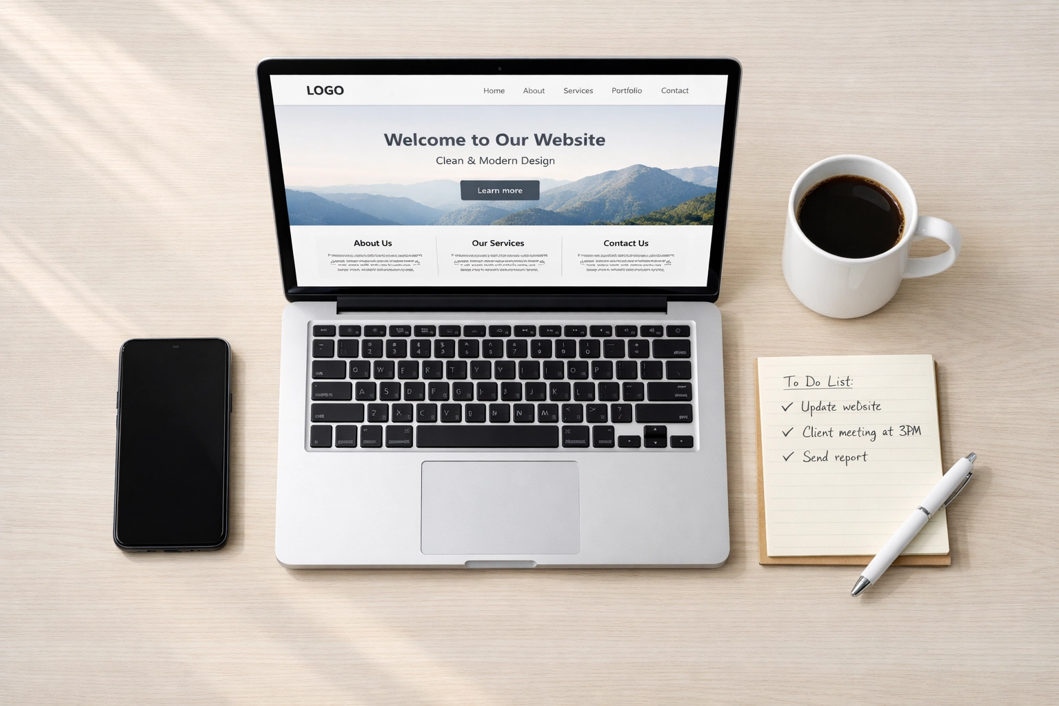 Professional website displayed on laptop showing clear business information for AI search