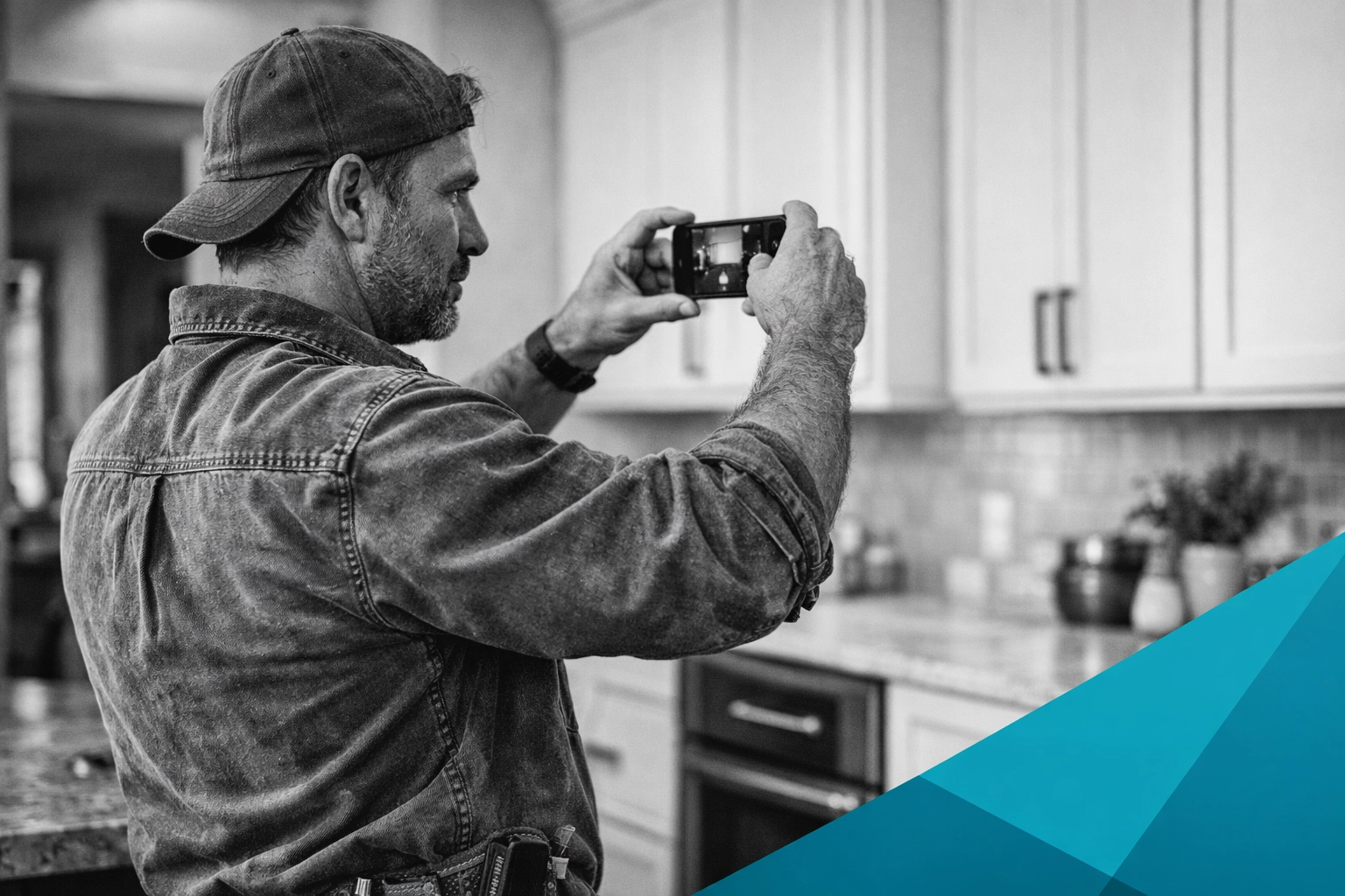 Contractor taking a project photo to update their Google Business Profile for better local search visibility.