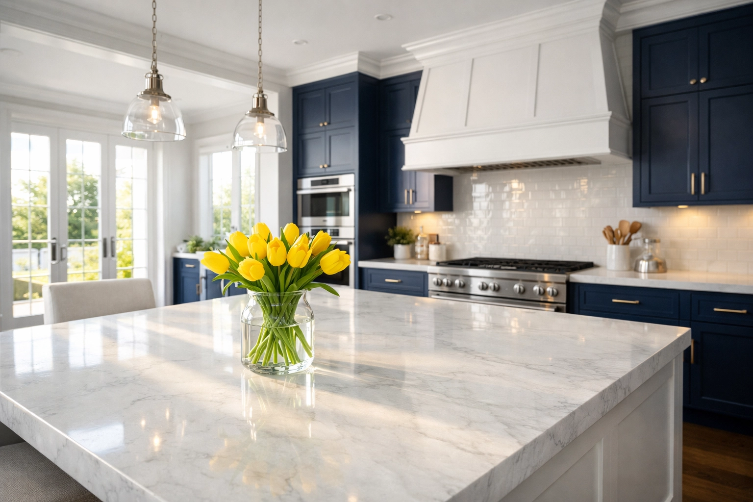 A pristine modern kitchen in Carlisle showing the results of professional bi-weekly house cleaning.