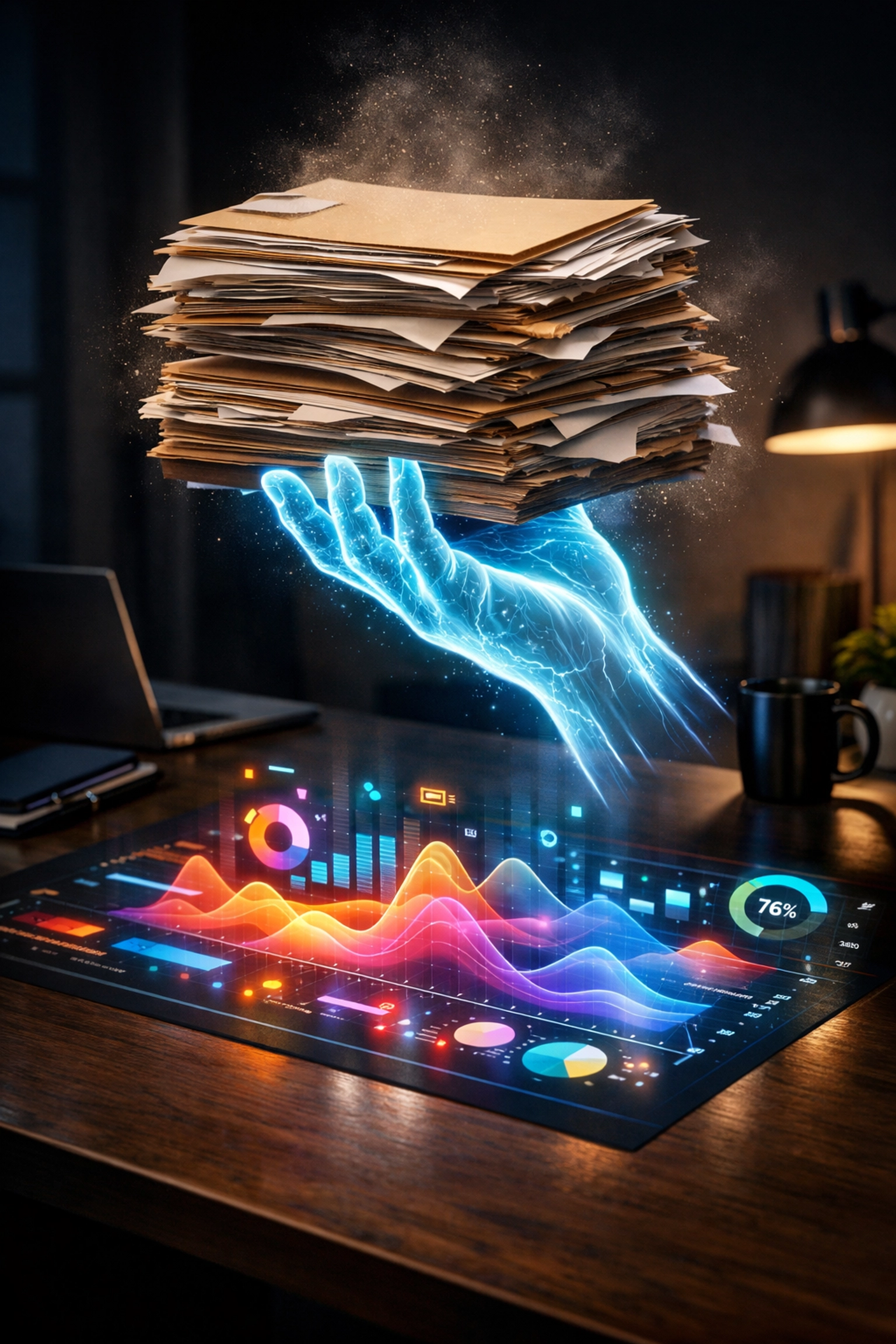 Workflow automation replacing manual paperwork with a digital dashboard to reduce business burnout.