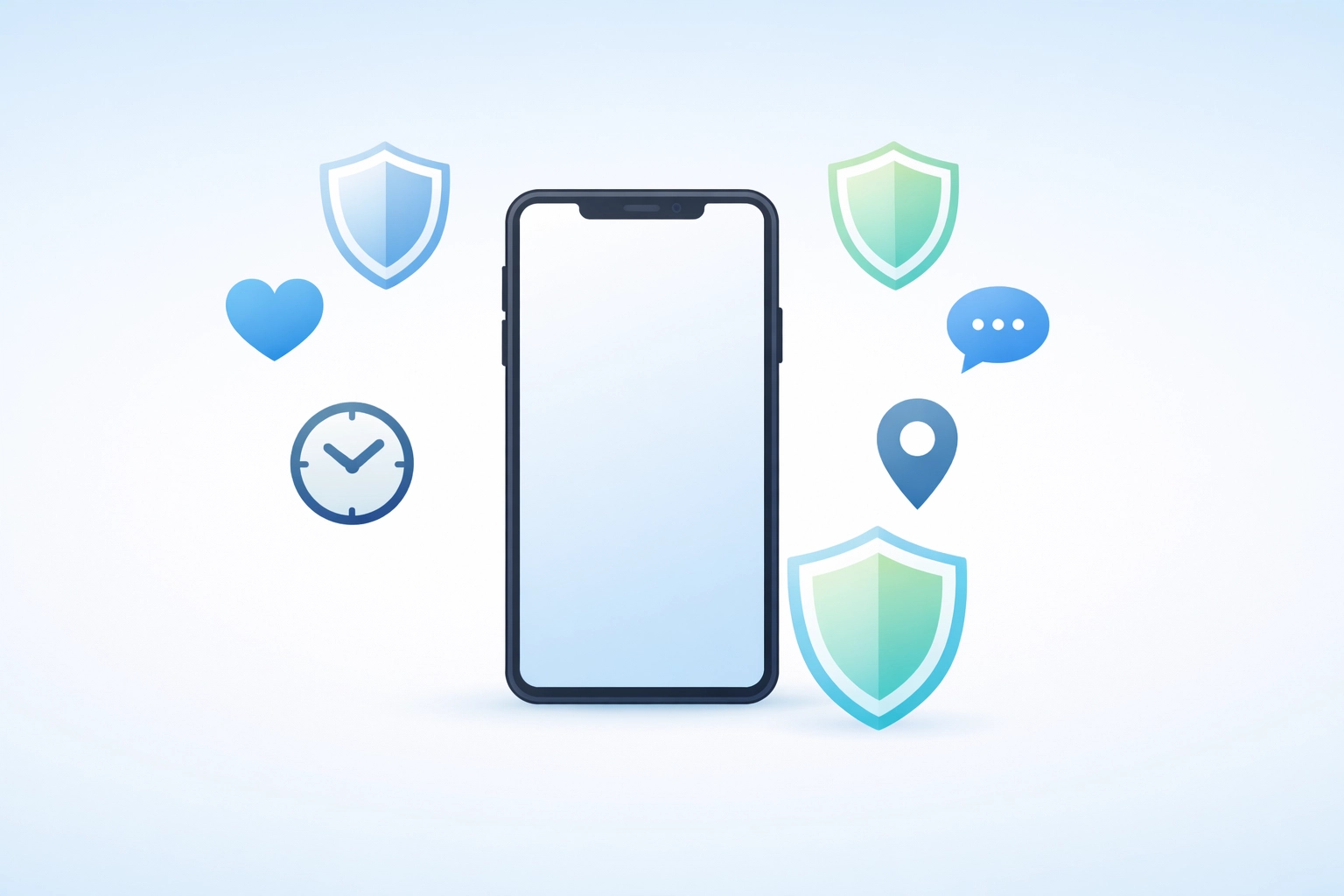 Smartphone with protective shields showing Bark's digital safety monitoring features