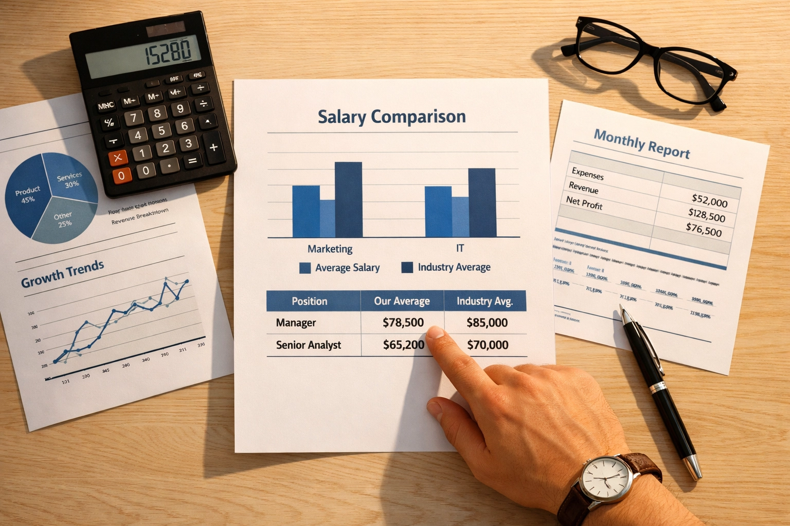 Salary comparison documents and financial records for S-Corp payroll compliance