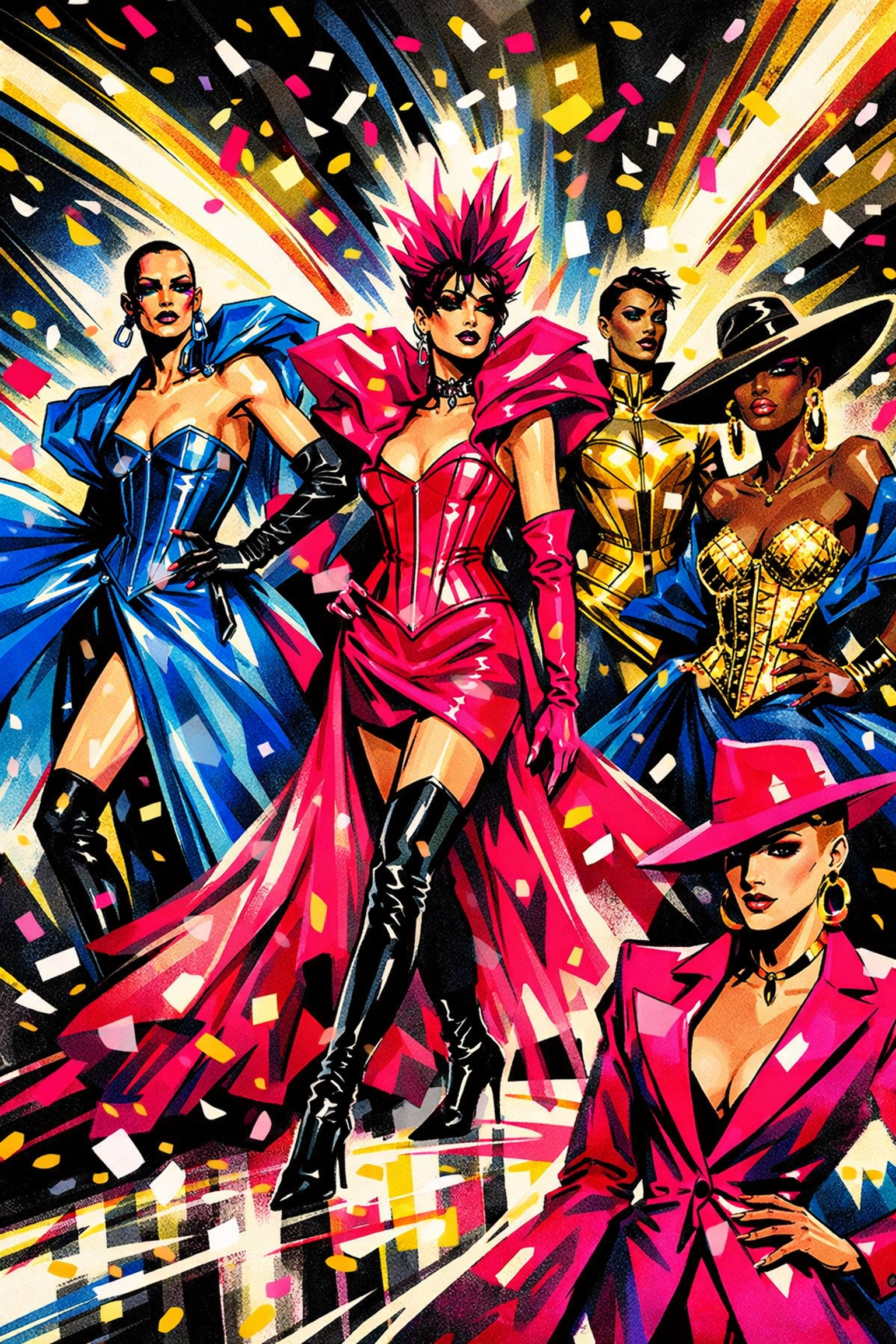 Jean Paul Gaultier haute couture runway with LGBTQ+ models in vibrant fashion