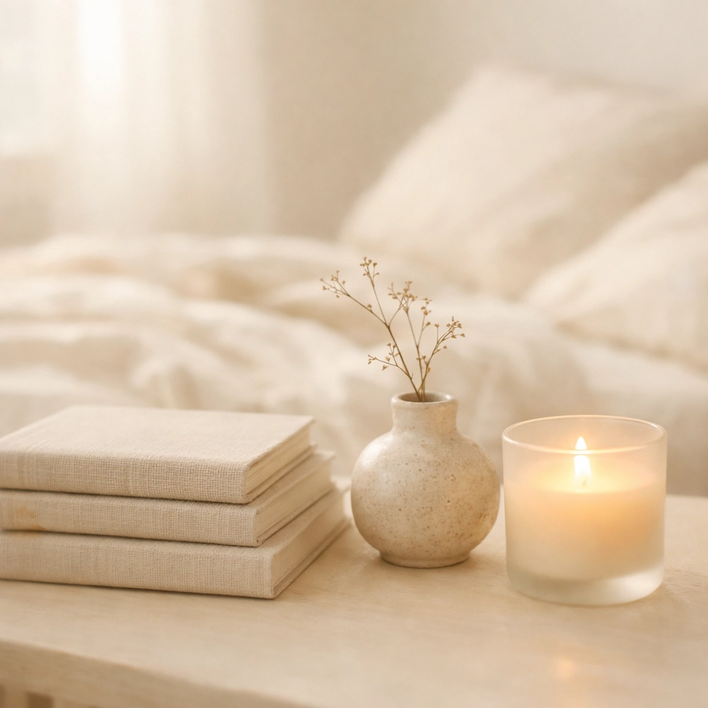 Minimalist phone-free bedroom setting to help couples disconnect and spice up their relationship.