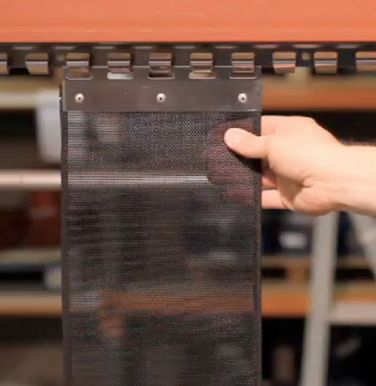 FlyMesh strip curtain with mesh strip and hook-on plate detail
