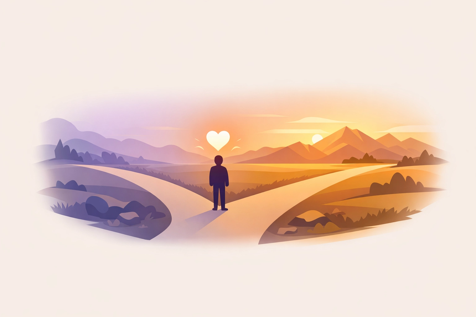 Person at crossroads choosing forgiveness path leading toward healing and spiritual growth