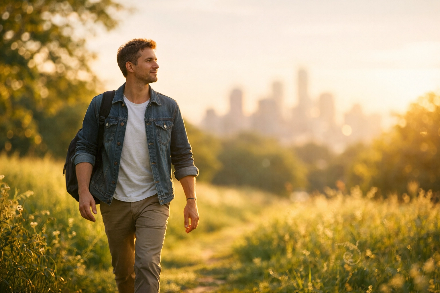 A man walking in a sunny park after taking control of his finances with payday loans in Alberta.