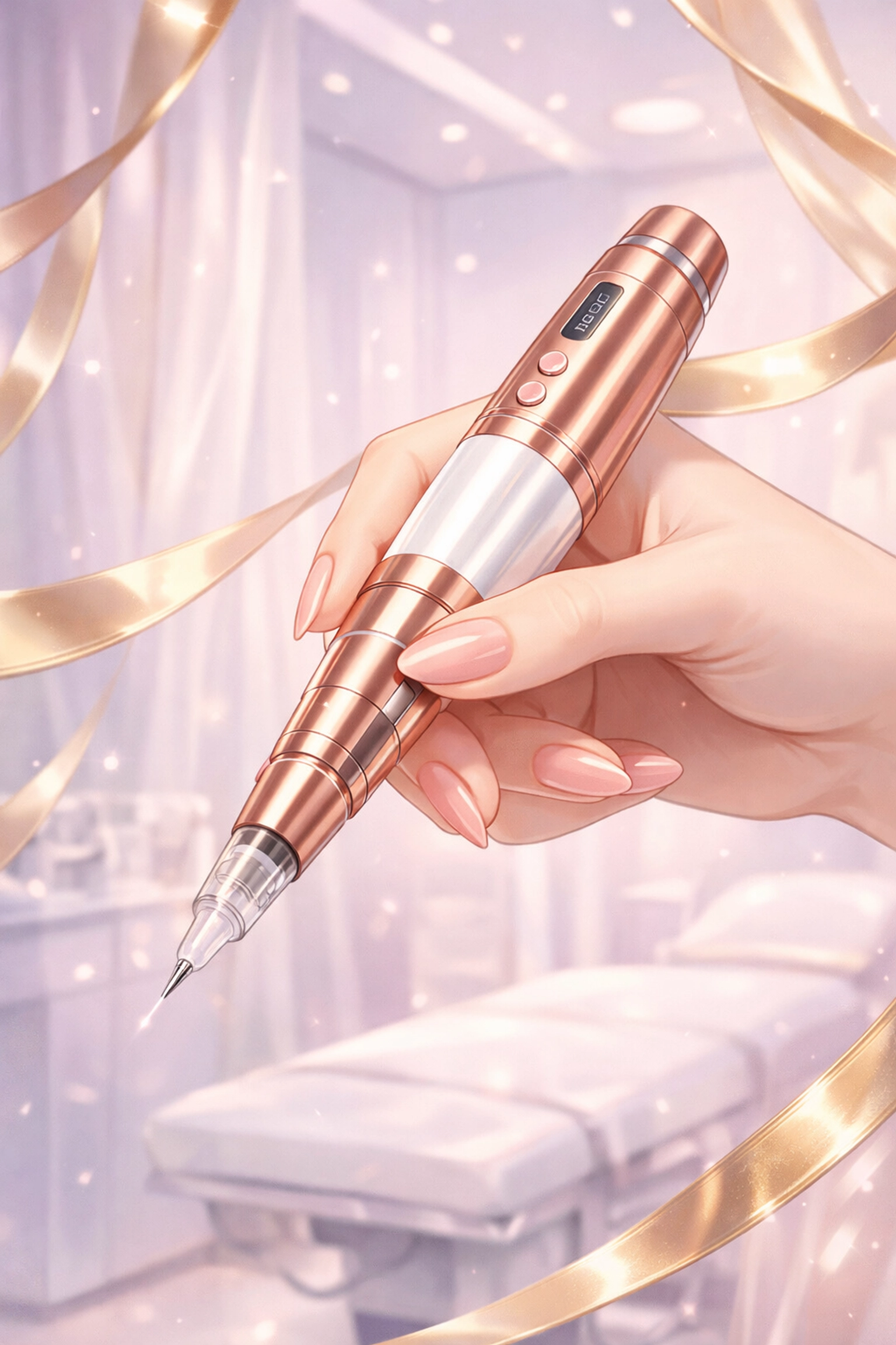 Precision digital nano brow machine for superior pigment retention on oily skin at our luxury Bucks County studio.