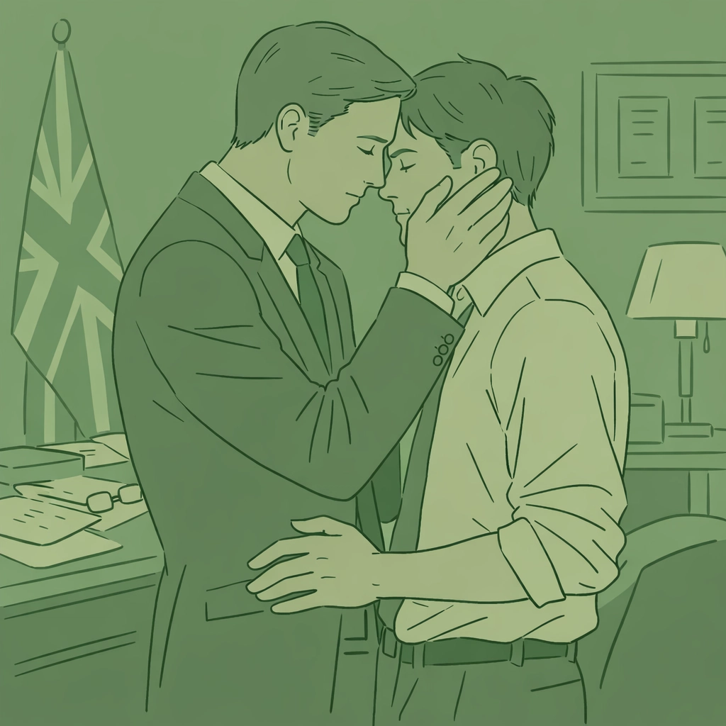 Forbidden gay romance between two men in political office - MM romance emotional scene