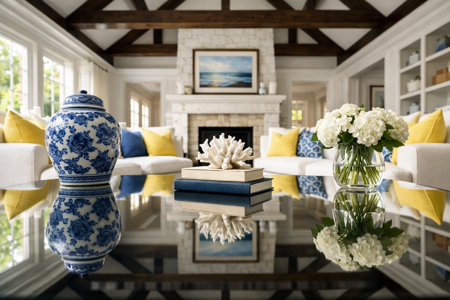 Pristine Sherborn living room showing deep cleaning results on a dust-free glass table and luxury furniture.