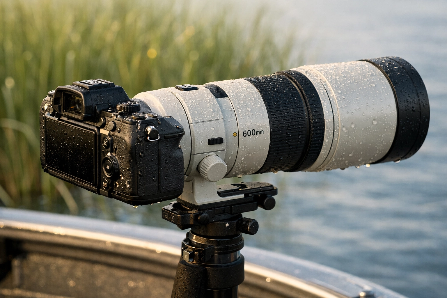 Professional camera with a 600mm telephoto lens ready for an Everglades wildlife photography tour.