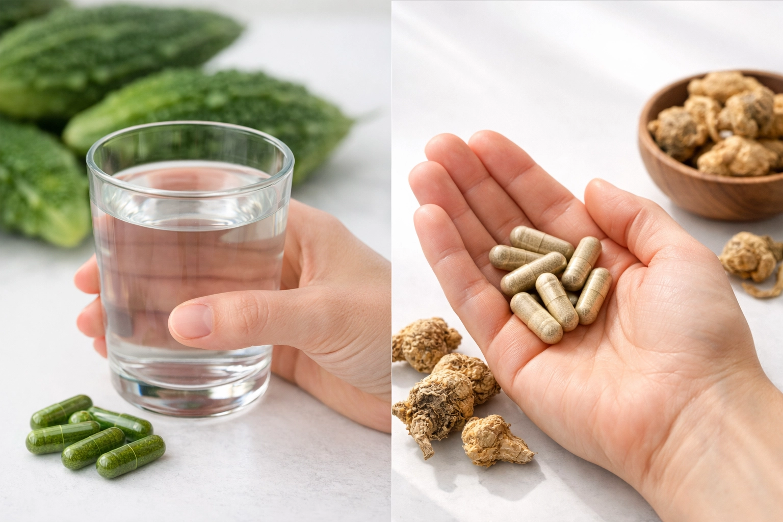 Bitter melon and maca root supplement capsules comparison for daily wellness routine