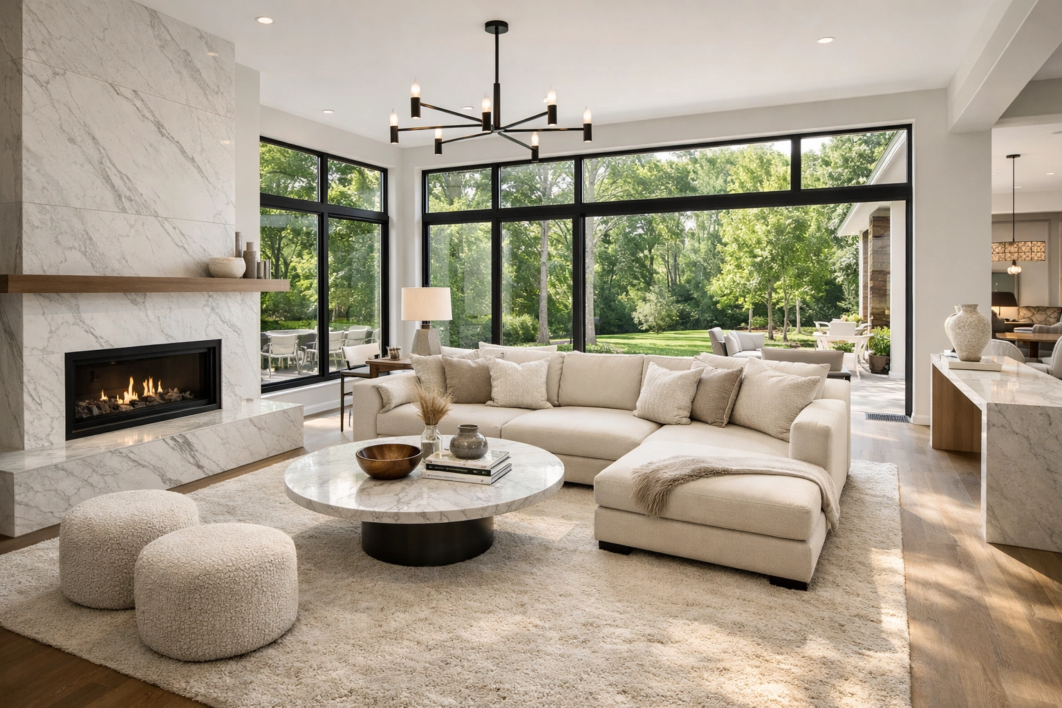 Professionally staged living room in a Triangle home, showing a strategy for a full market value sale.