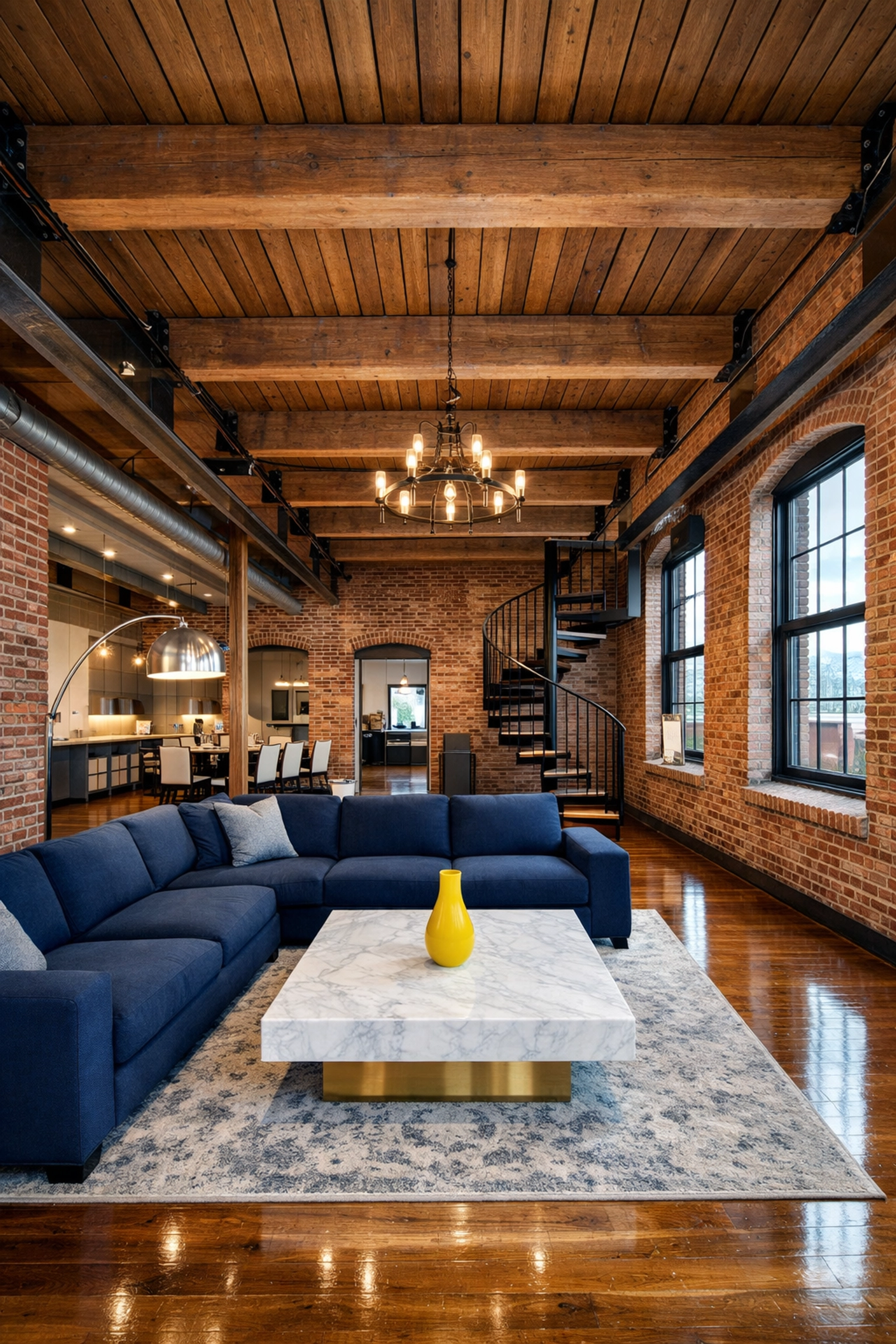 Dust-free luxury living room with high ceilings maintained by professional maid services Lowell.