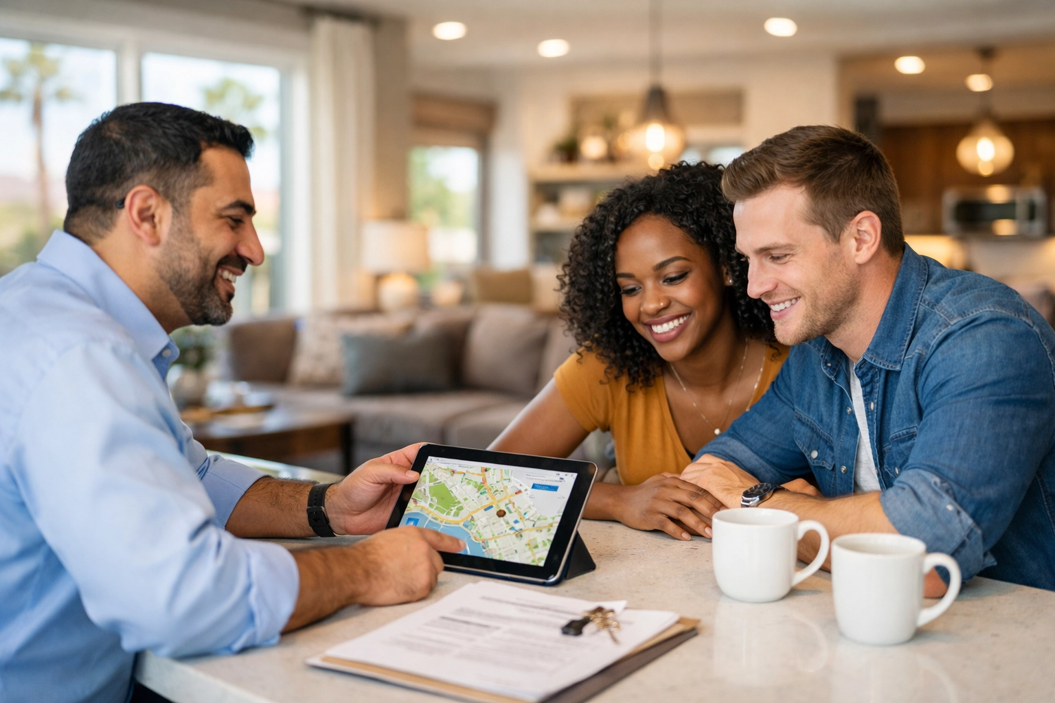 Las Vegas realtor consulting with homebuyers about neighborhood investment opportunities