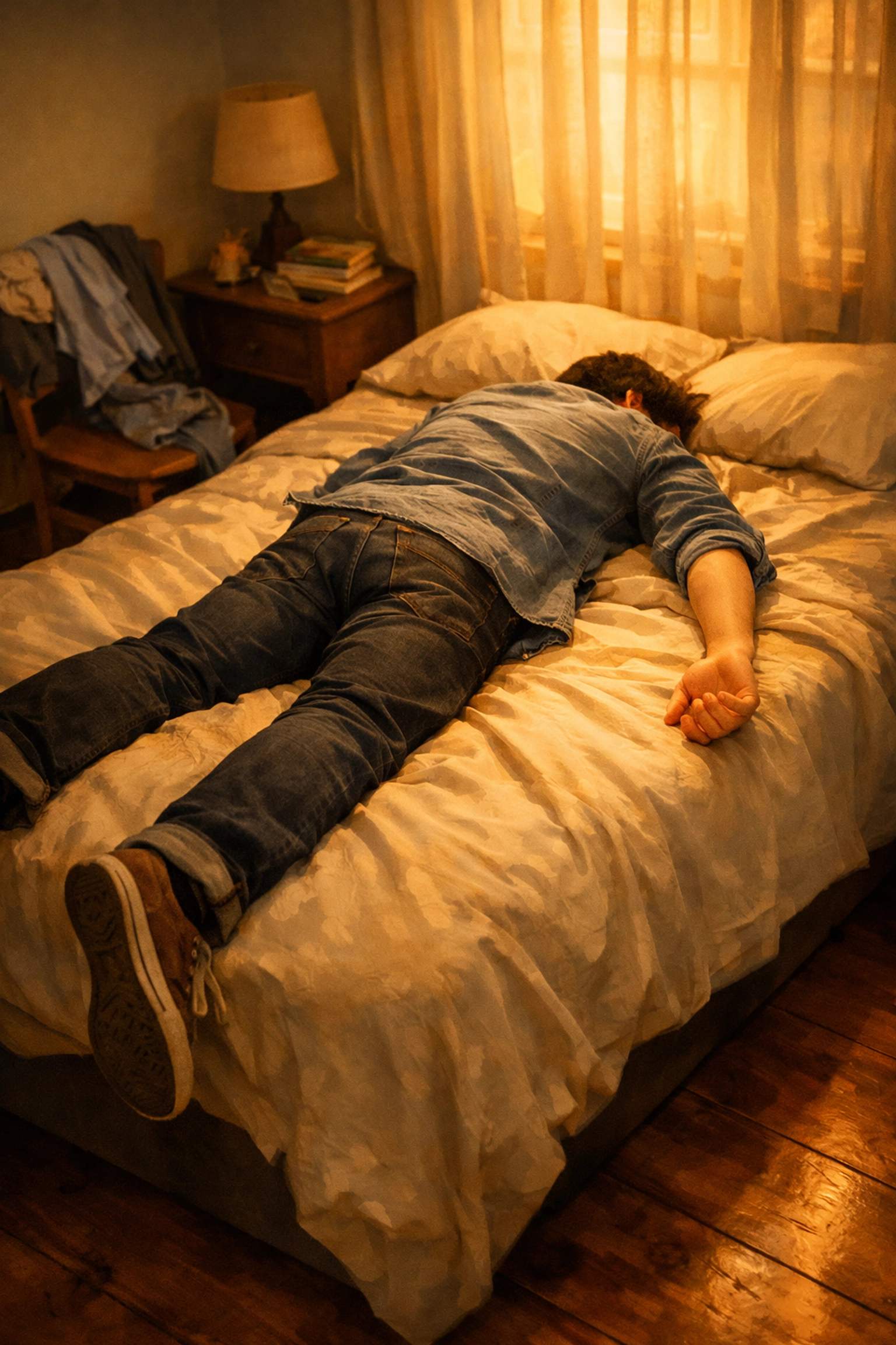 Kimerült személy fekszik az ágyon - fáradtság és nemi vágy hiánya