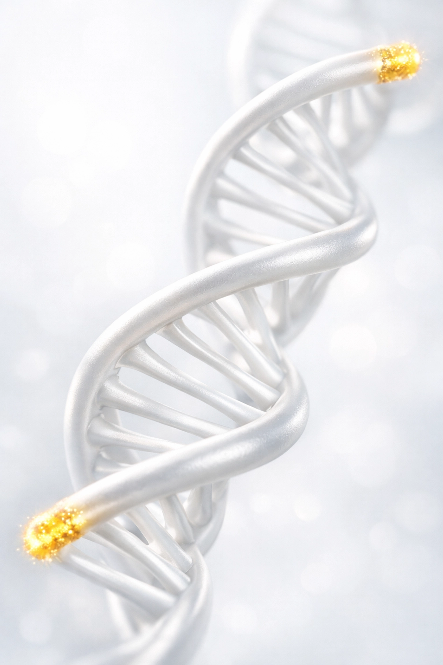 DNA double helix showing telomere repair and protection through Epitalon peptide cellular research.