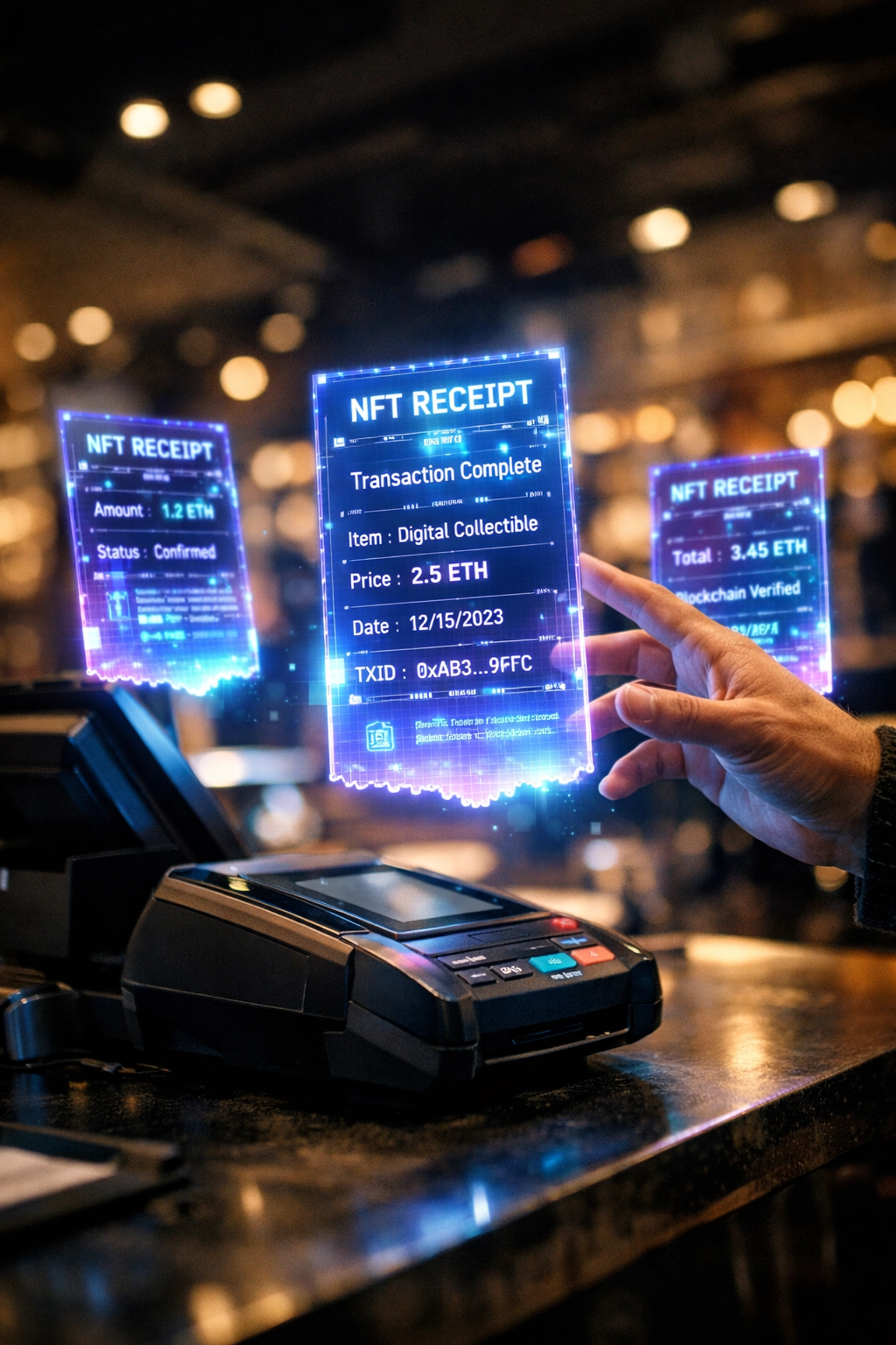 NFT receipt tokens providing transparent blockchain transaction verification for merchants