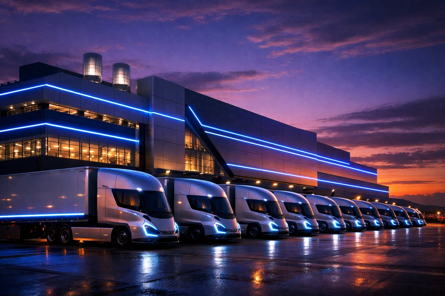 Modern data center and e-commerce logistics hub at dusk, illustrating institutional real estate investment opportunities.