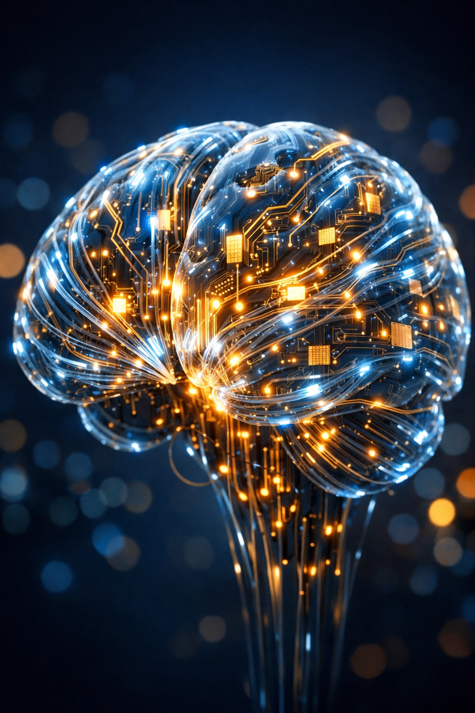 A glowing digital brain representing AI-driven logic in email marketing automation.