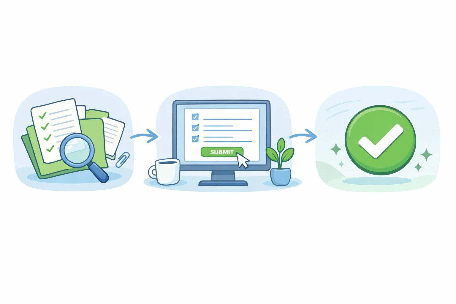 Step-by-step BOI filing process illustration showing document gathering to submission