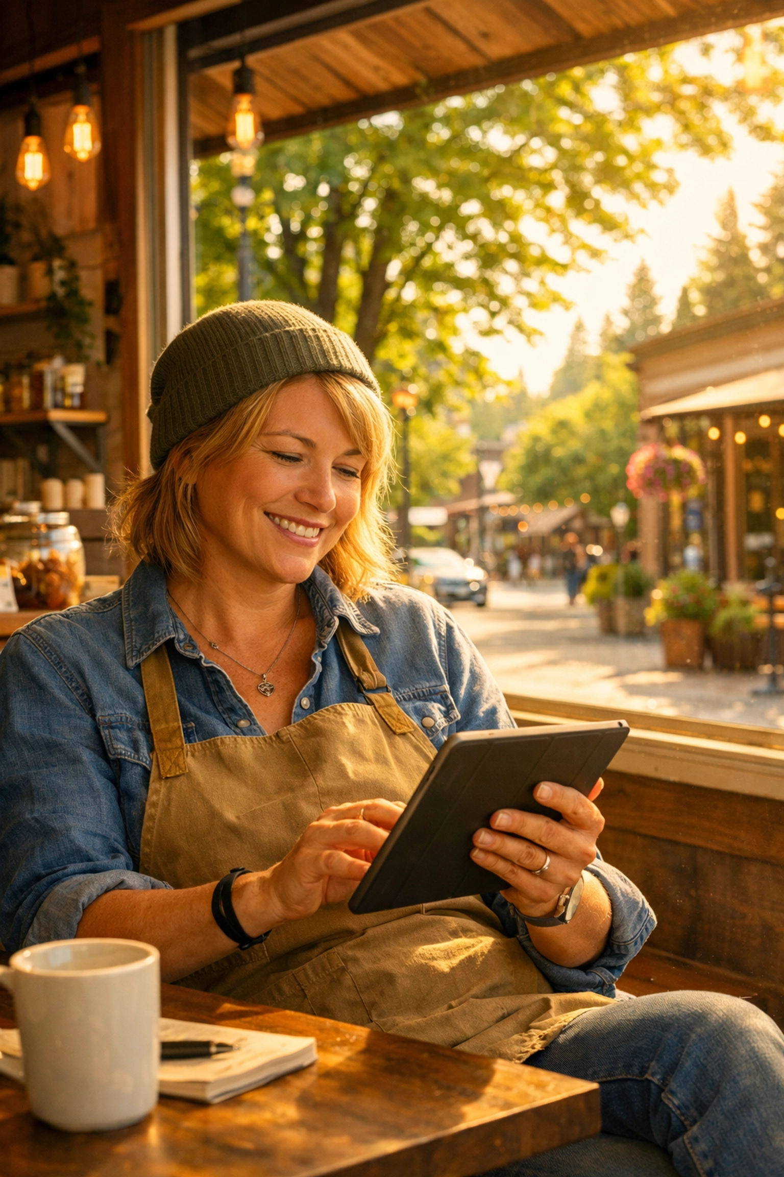 Relaxed entrepreneur in Vancouver managing a stress-free launch using business support tools.