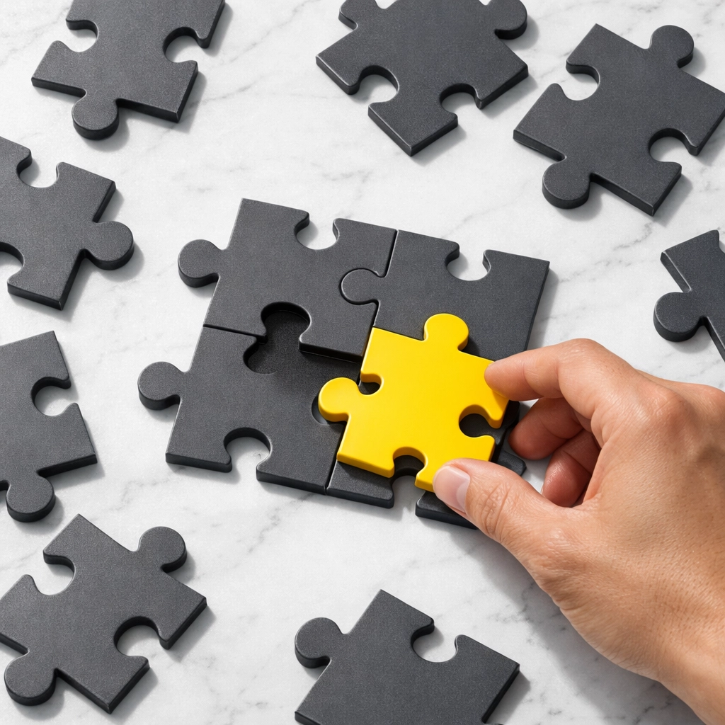 Hand placing a puzzle piece, showing how The Lead Whisperers ensure accuracy in real estate lead nurturing.