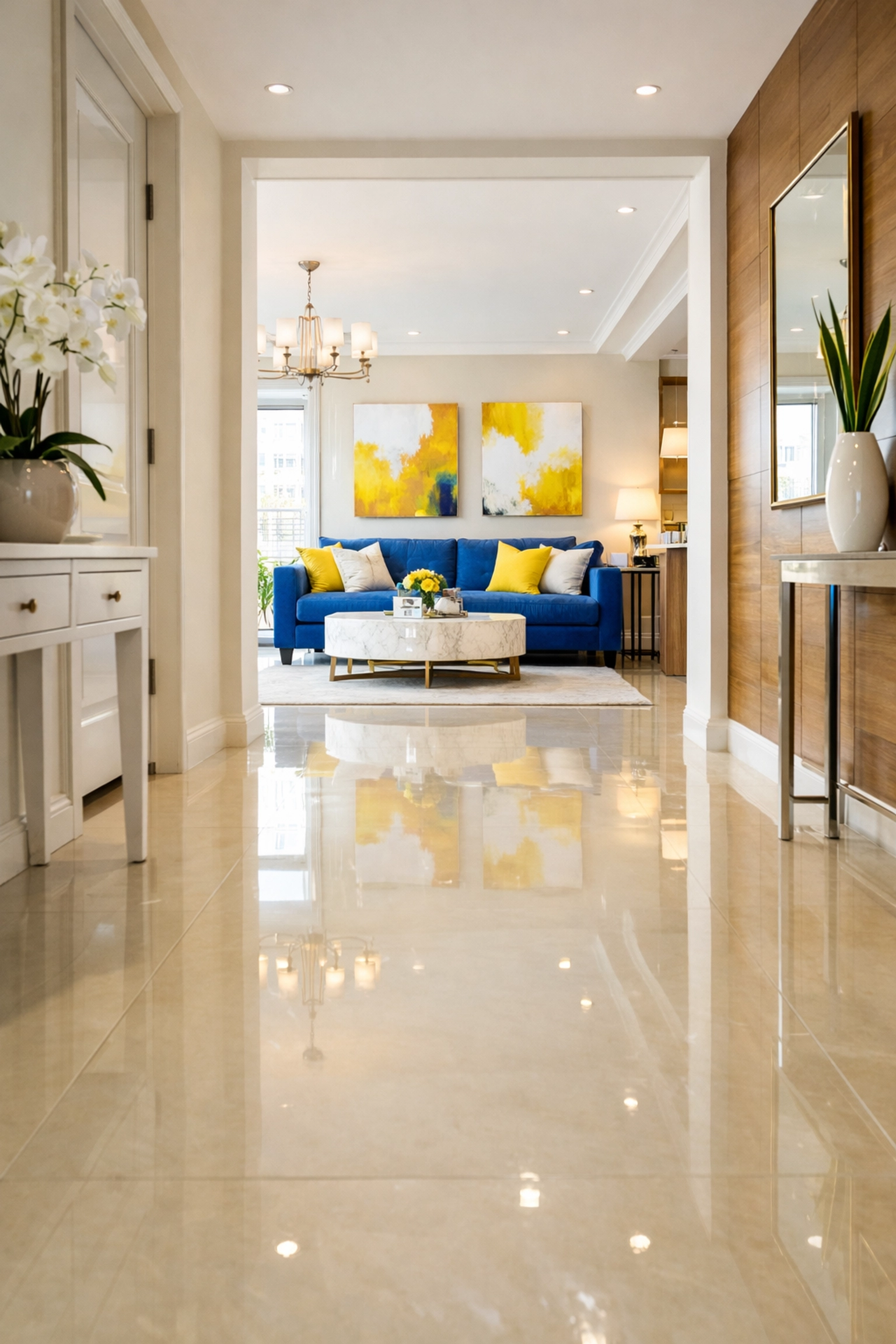 Spotless luxury apartment entryway in Worcester MA following professional maid services.