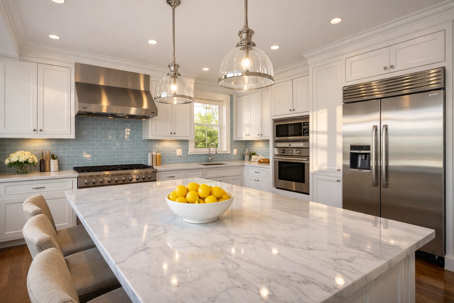 Sparkling clean luxury kitchen in Framingham MA after a professional deep cleaning visit.