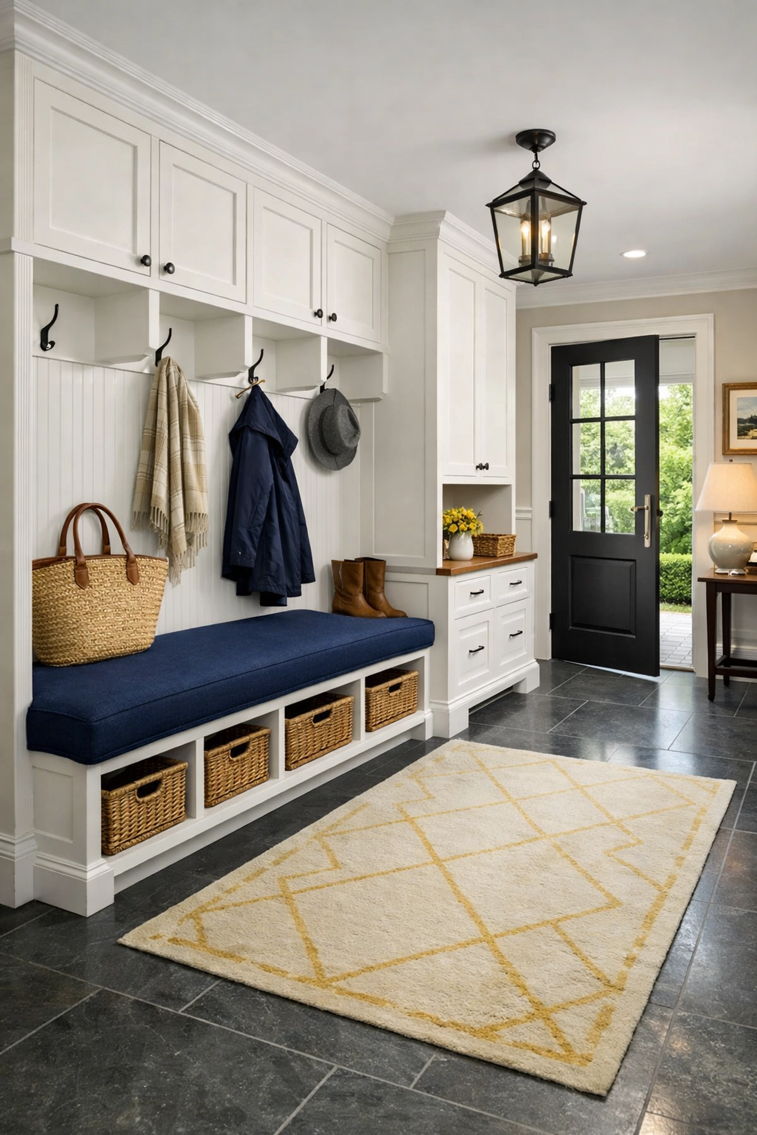 A clean luxury entryway in Weston, Massachusetts, maintained by expert weekly house cleaning services.