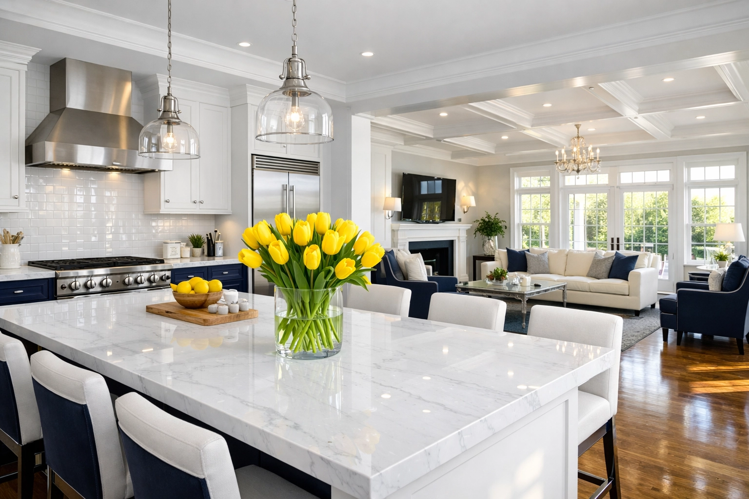 Sun-drenched kitchen in a Bedford home after professional weekly house cleaning service.