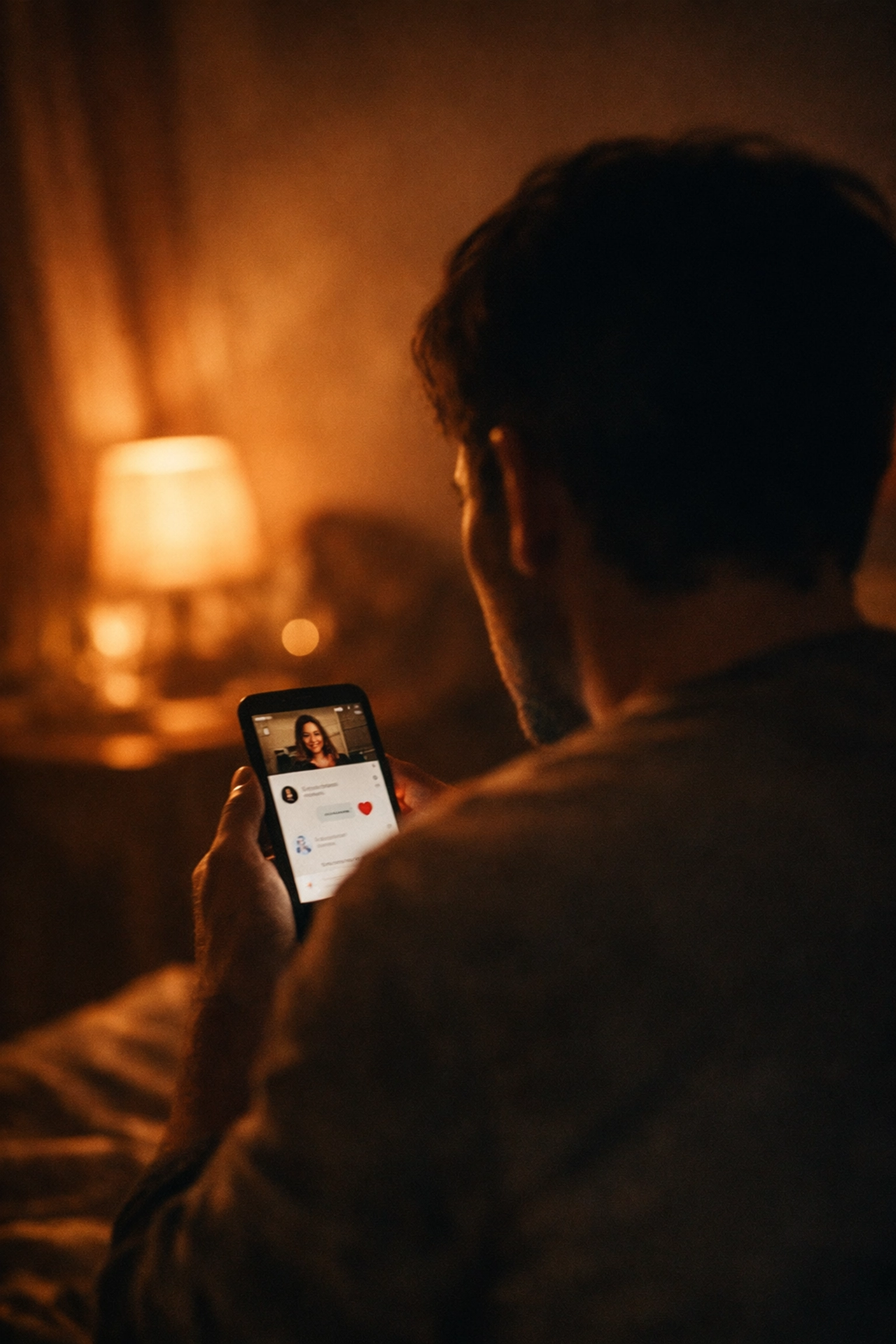 Romance scam victim isolated with smartphone showing emotional manipulation tactics