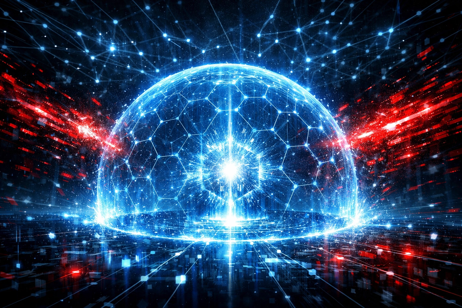 Larecoin AI blockchain security system visualizing automated fraud protection and smart contract defense.