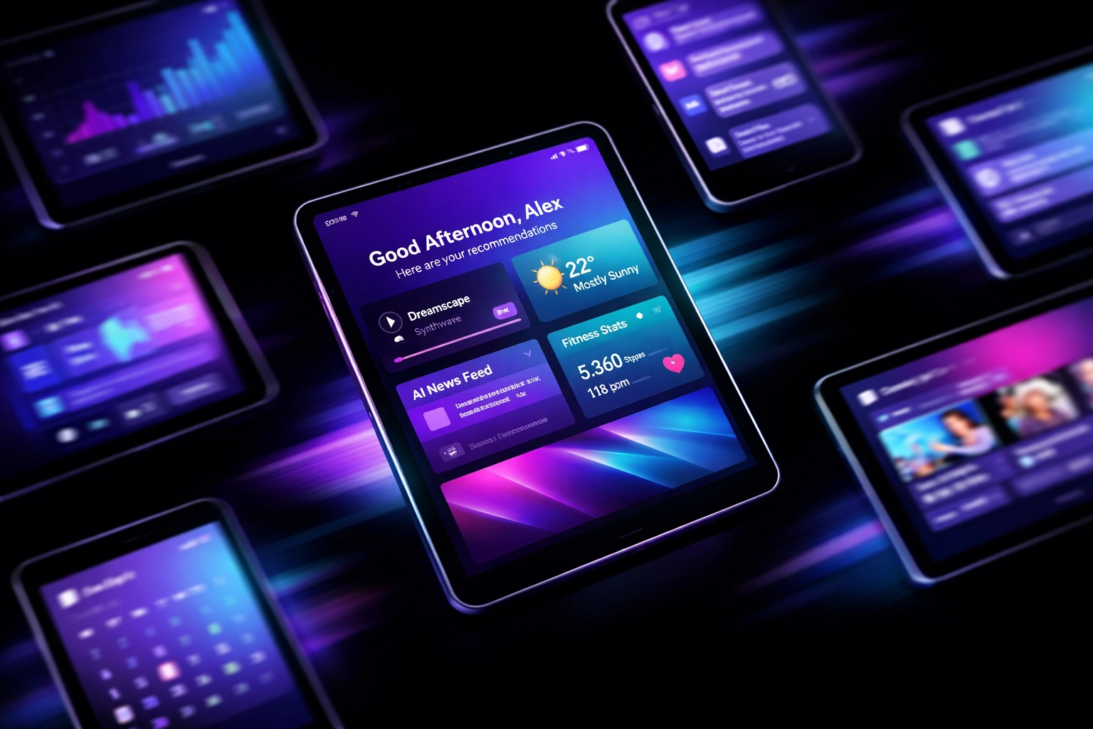 Multiple devices displaying adaptive responsive web design with intelligent UI personalization