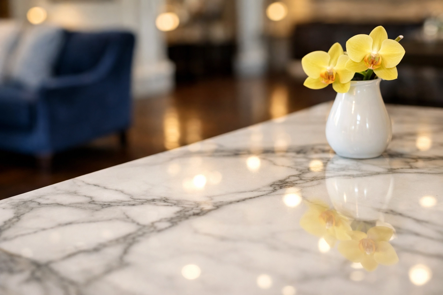 High-end marble countertop in a Wellesley estate polished by professional move-out cleaning services.