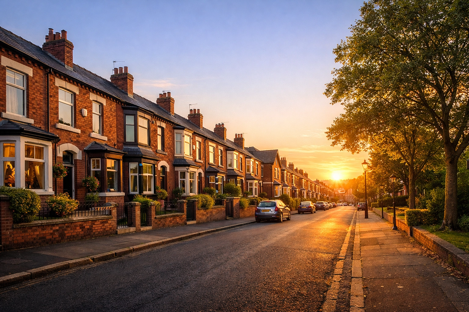 Victorian terraced houses in an Oldham suburb, highlighting stable UK property investment opportunities.