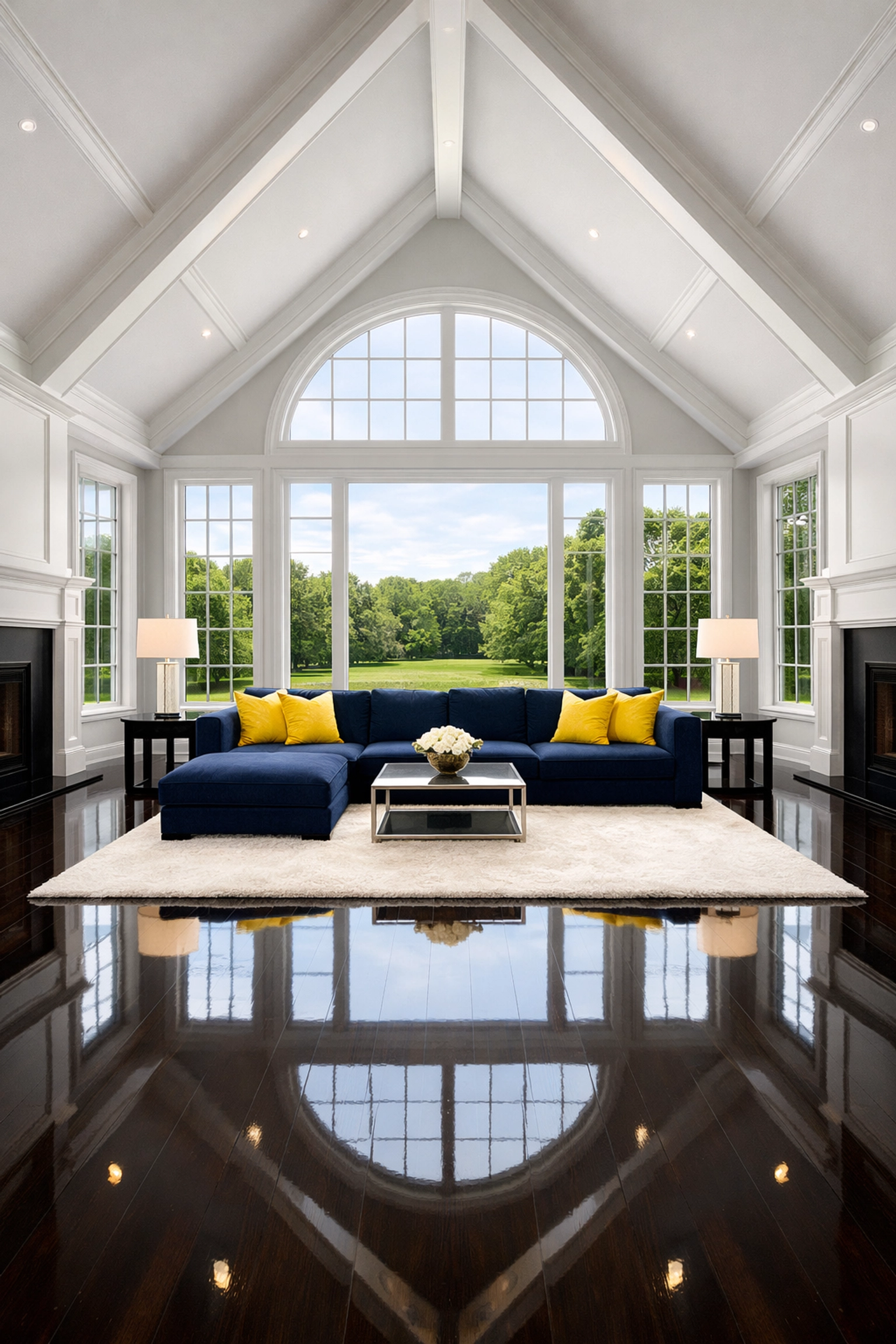 Spotless luxury living room in Dover, MA, showcasing professional residential cleaning Massachusetts results.