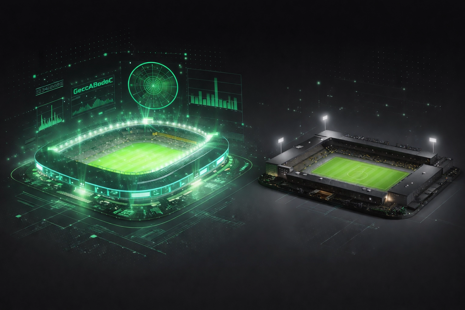 Premier League stadium versus lower league ground showing data analytics disparity in BTTS betting markets
