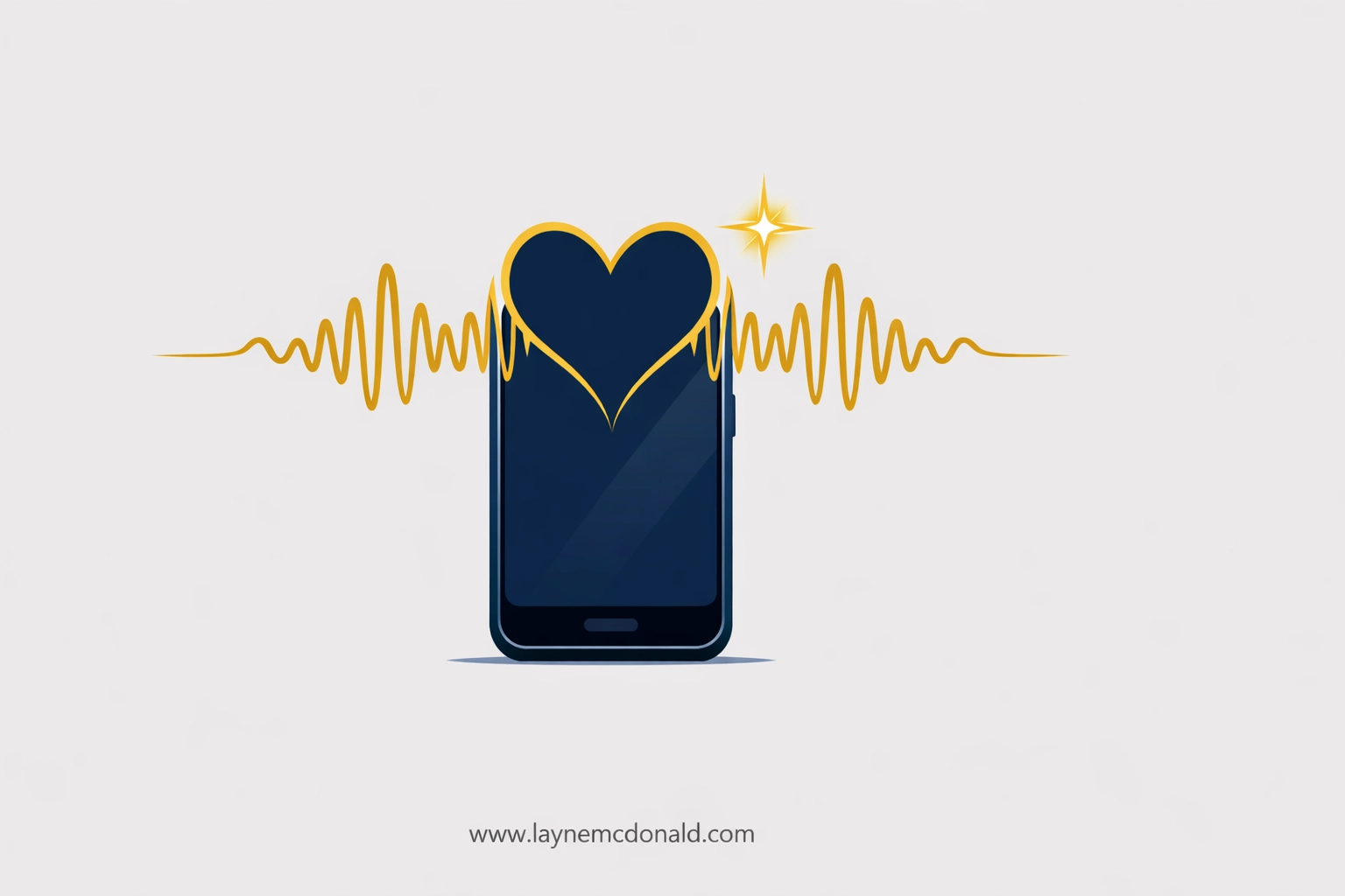 Vector illustration of a smartphone emitting soundwaves in a heart shape for faith-based audio devotionals.