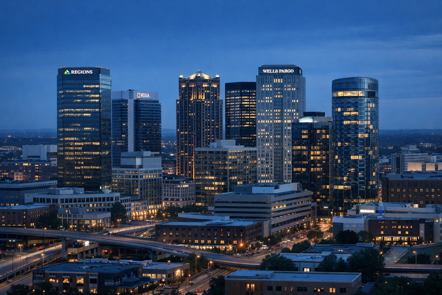 Birmingham Alabama downtown business district showing economic growth