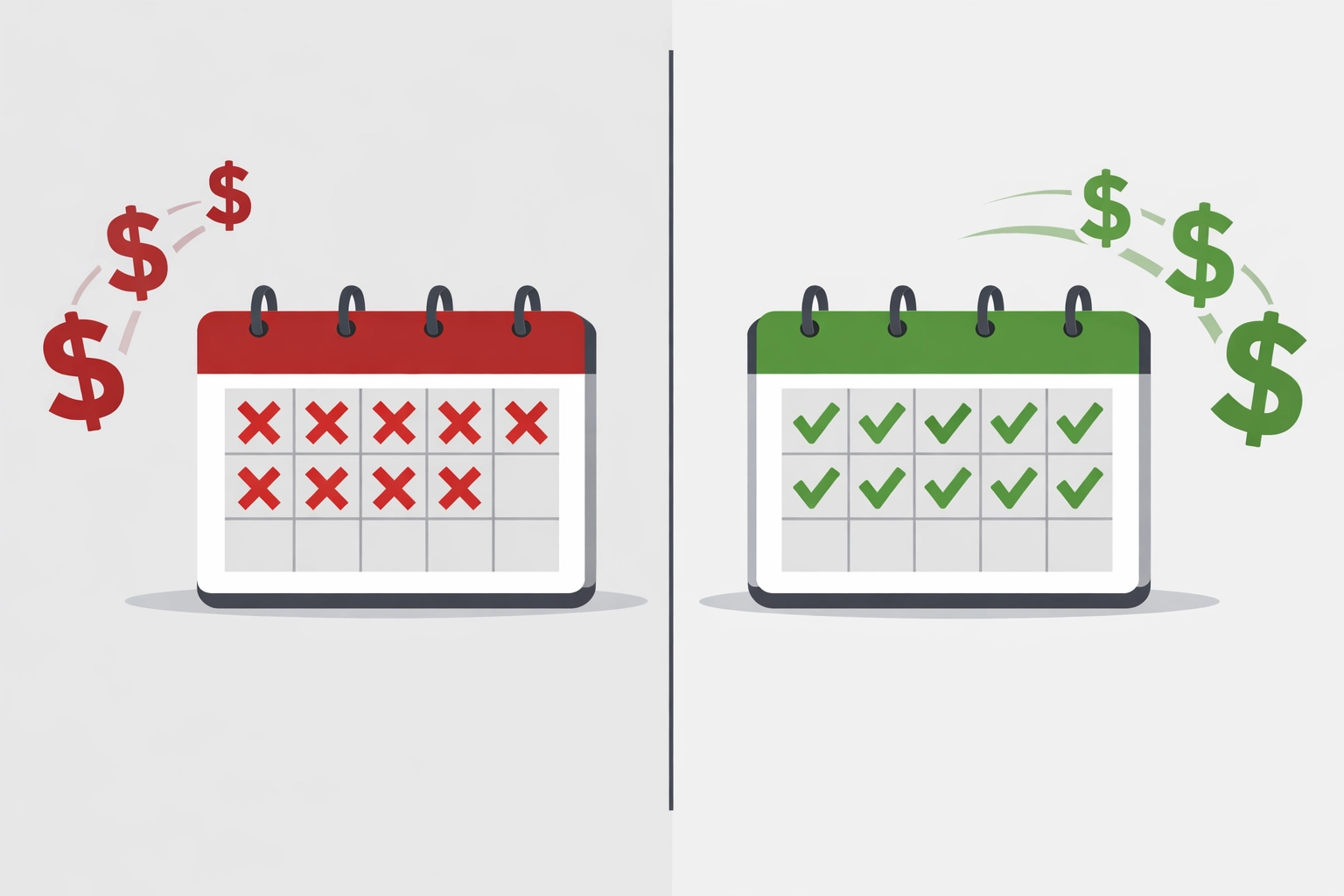 Vacancy cost comparison showing lost rental income versus steady cash flow calendar