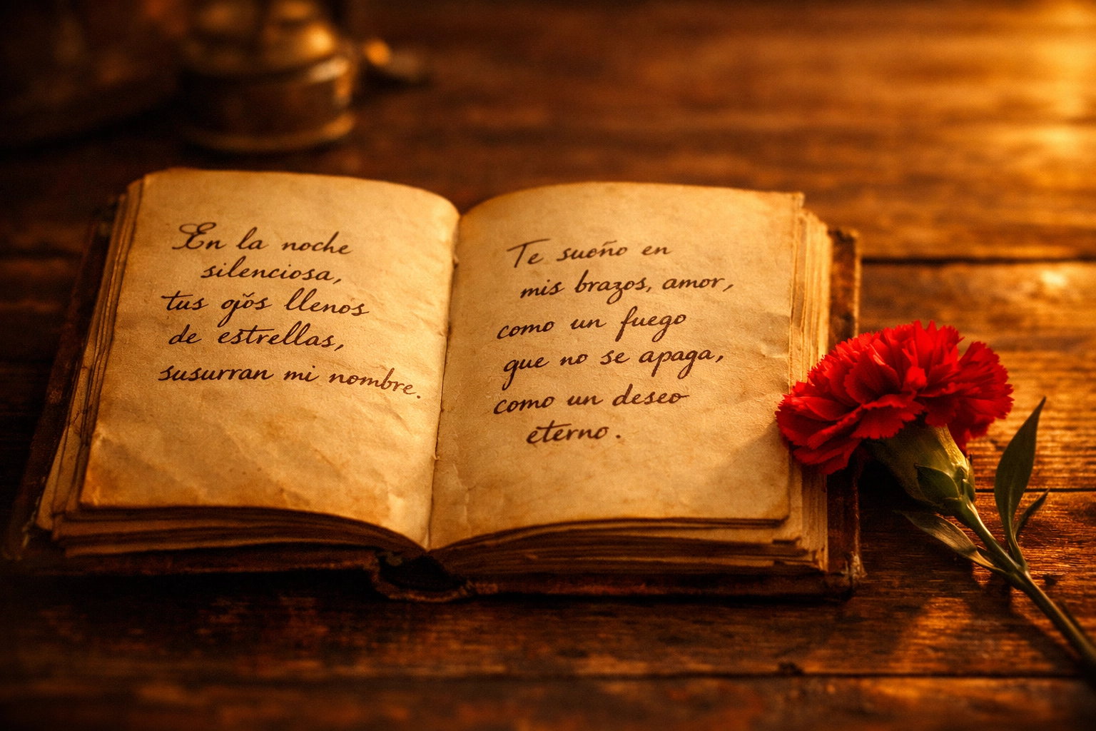 Vintage Spanish poetry book with red carnation symbolizing Federico García Lorca's literary legacy