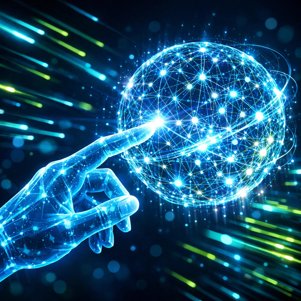 Digital hand reaching for data symbolizing remote computer access and the importance of home IT security.