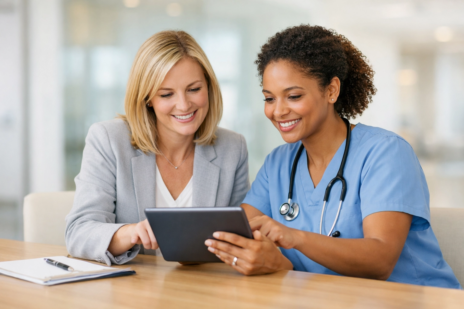 Healthcare consultants discussing Maryland BHA licensing and clinical compliance strategies in a modern office.