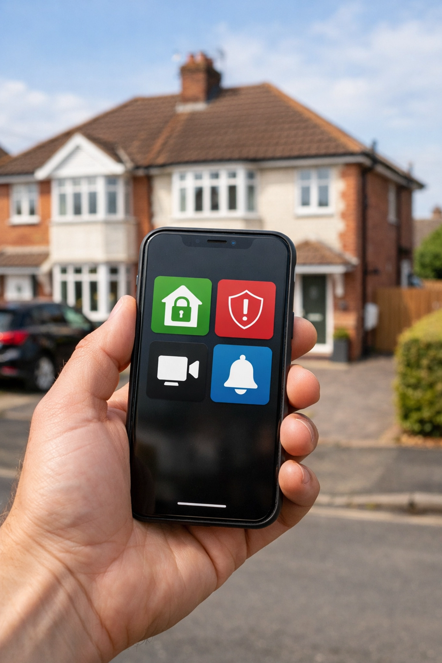 Using a smartphone security app to remotely arm a Weston-super-Mare home intruder alarm system.