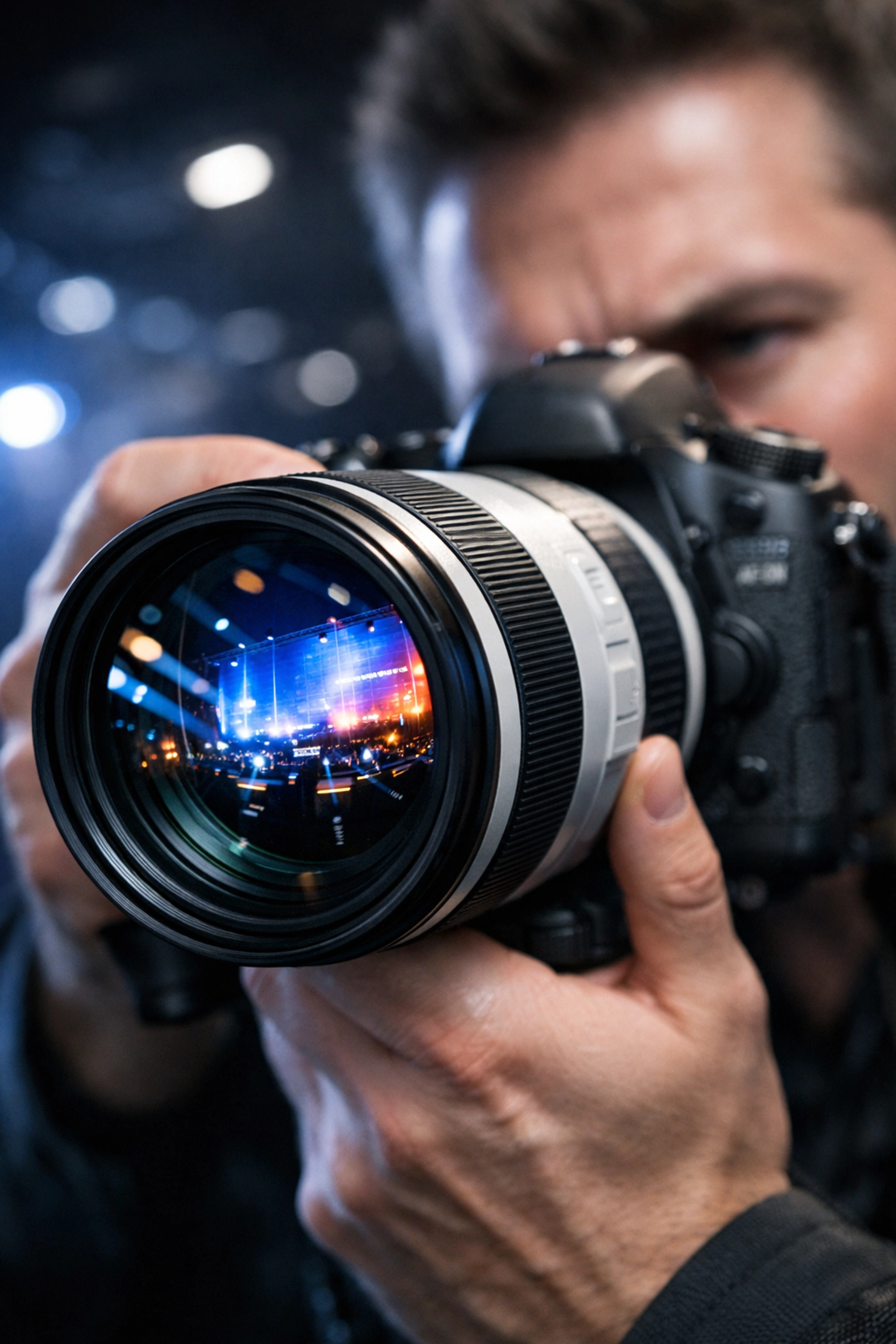 Professional conference photographer in Miami using high-end camera gear for corporate events.