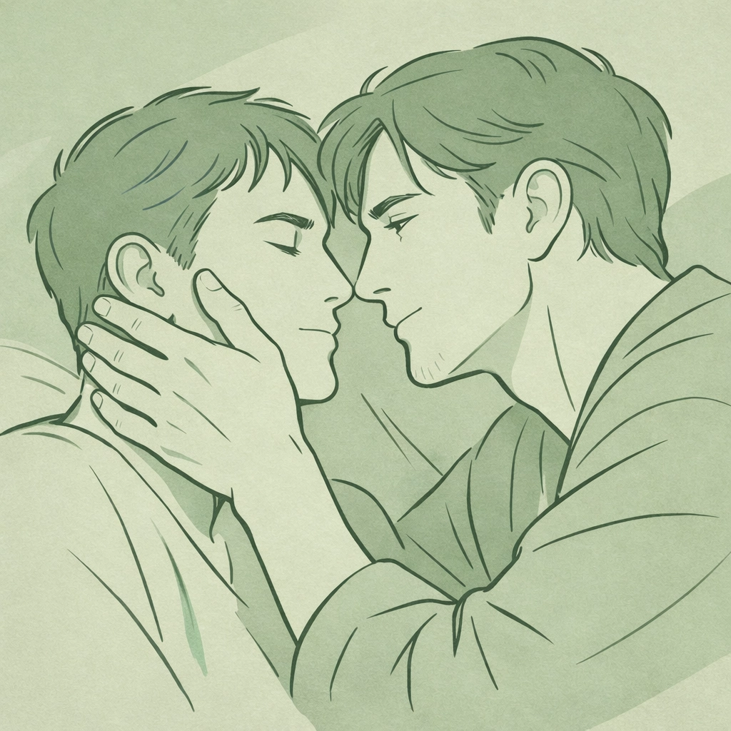 Tender touch between two men illustrating intimacy in gay romance fiction